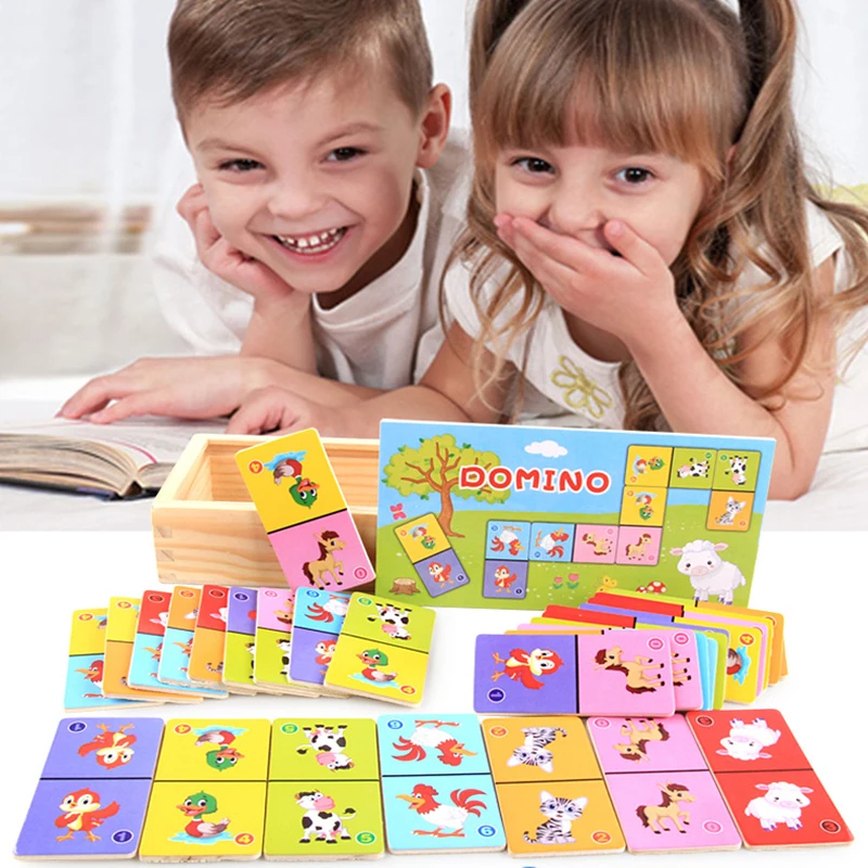 Детские деревянные игрушки настольная игра из высококачественного Бука домино Пасьянс Раннее Обучение познавательное образование игрушки