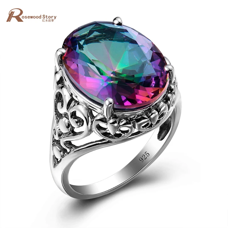 

Fashion Retro Punk Cocktail Ring Mystic Rainbow Topaz Crystal Cocktail Ring Trendy Big Vintage Wedding Rings Women Party Jewelry