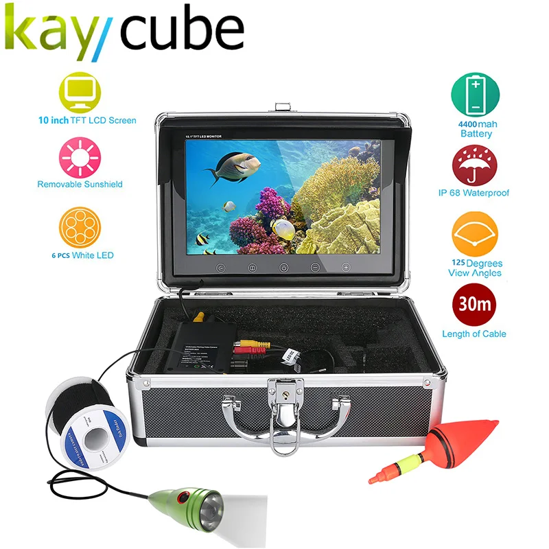 

Kaycube 10" Inch Color Monitor 50M 1000tvl Underwater Fishing Video Camera Kit 6 PCS LED Lights IP68 Underwater Exploration