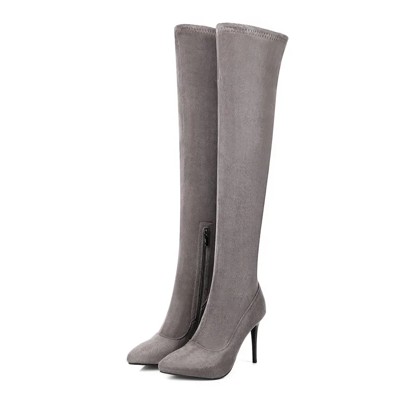 Talons Fur Fur Pointu Gris Le Sur Black Flock black Not Femmes Bottes Mode Genou Asumer Noir Fur With Arrivent Bout Minces Nouveau gray De 2018 Tirette Dames MVSpUz
