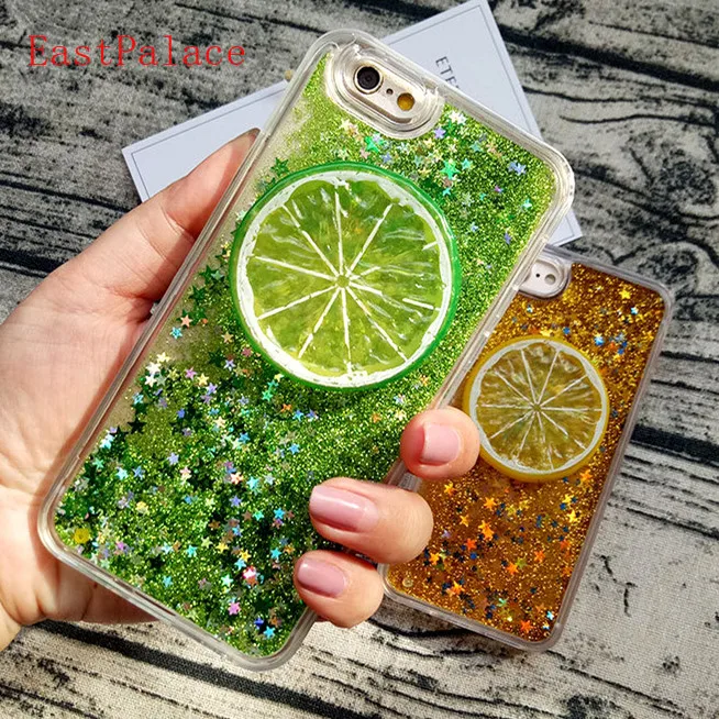 Lemon Quicksand Case For Iphone8 7Plus Dynamic Liquid Glitter Case For 