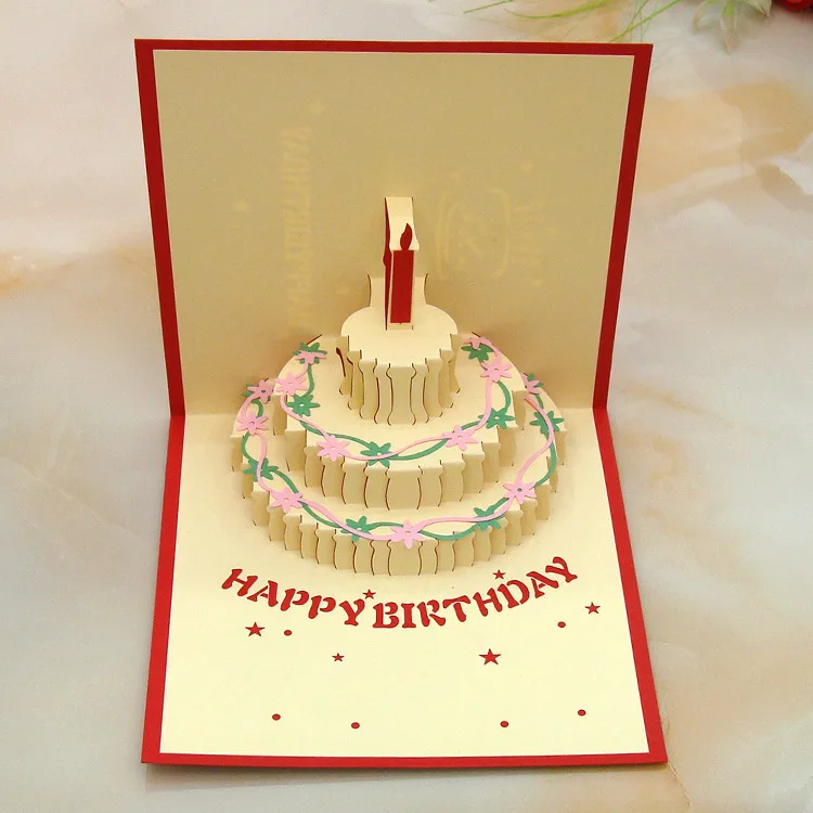 3d Fabriques A La Main Origami Gateau D Anniversaire Bougie Conception Carte De Voeux Enveloppe Carte D Invitation Kirigami Anniversaire Pop Up Gros Aliexpress