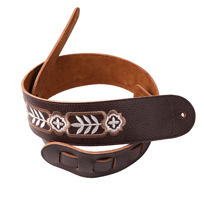 Cowhide Genuine Leather Jacquard Guitar Strap Acoustic ukulele Folk Jazz Guitar Bass Strap font b Musical