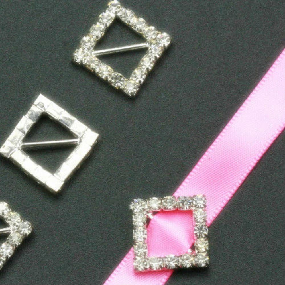 50 Pcs/Lot Rhinestone Buckle Diamante Silver Square Shape Buckles for