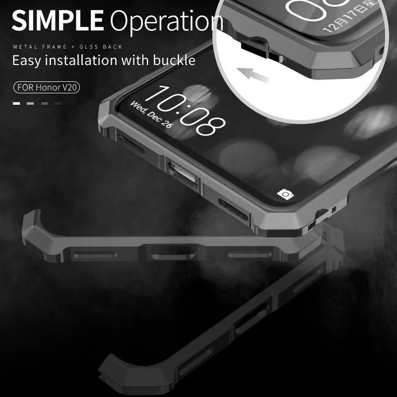 

Luxury High Quality Aluminum Metal Bumper + Transparent Tempered Glass Back Cover Case For Huawei Honor View 20 V20 Cases Frame