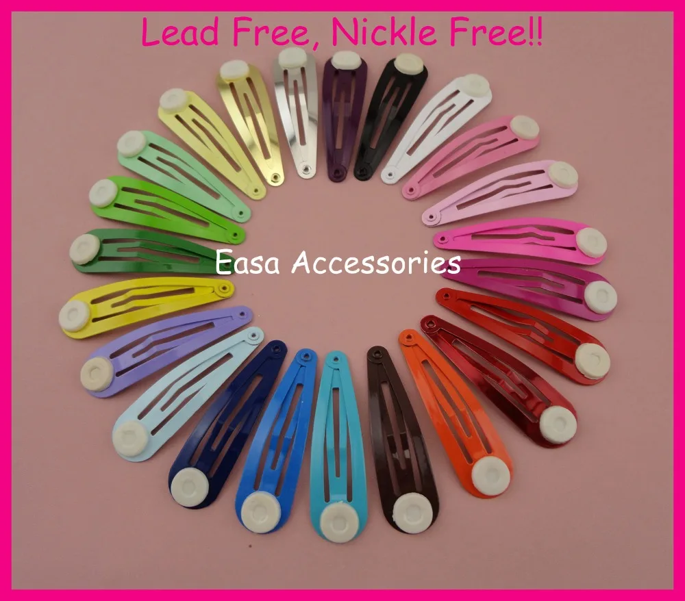 50PCS 5.0cm 2.0" Round Head Plain Metal Snap Hair Clips with pads at
