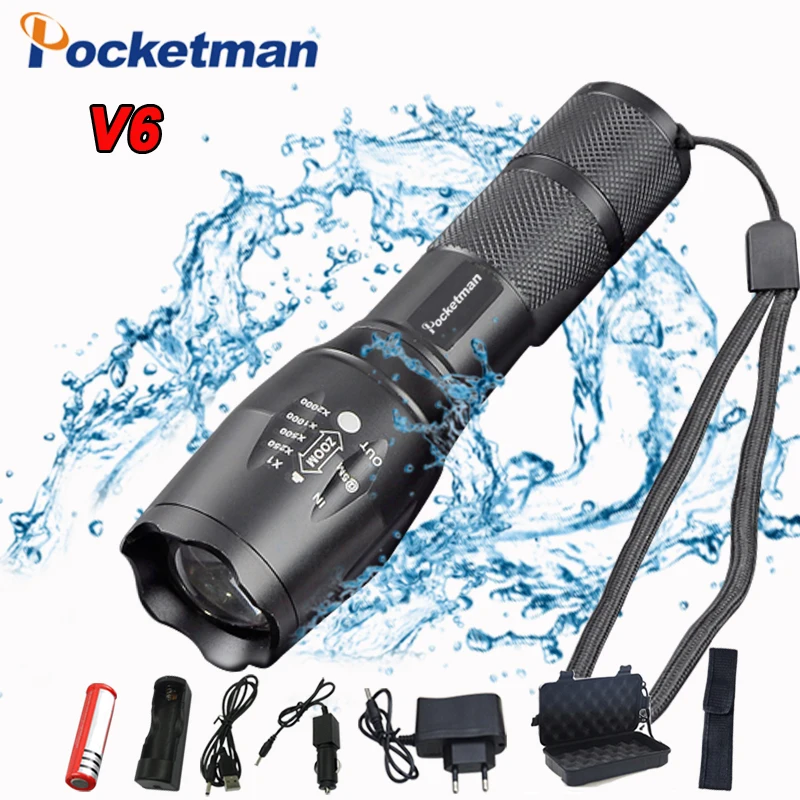 Ultra Bright LED Tactical Flashlight T6/L2/V6 Led Torch Zoom LED