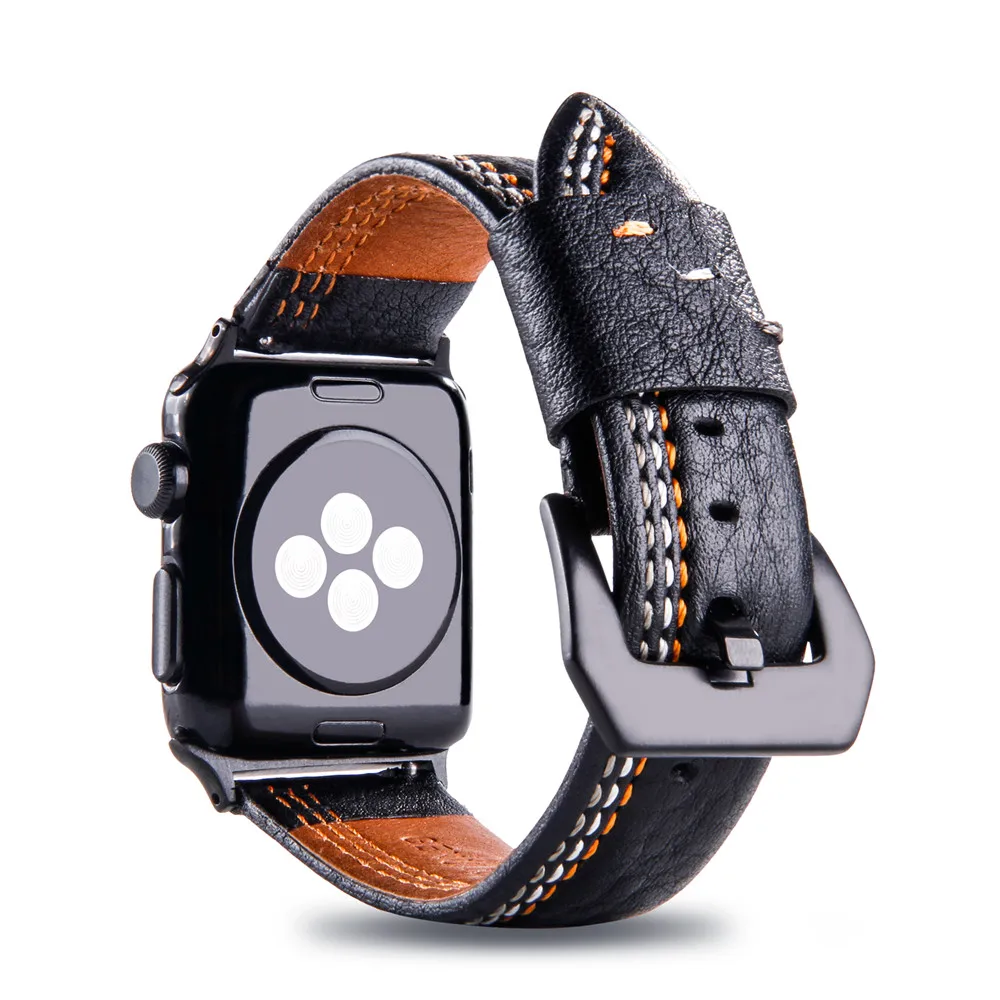 Ремешок из натуральной кожи для Apple Watch SE Series 6 5 4 3 сменный браслет мужчин и женщин