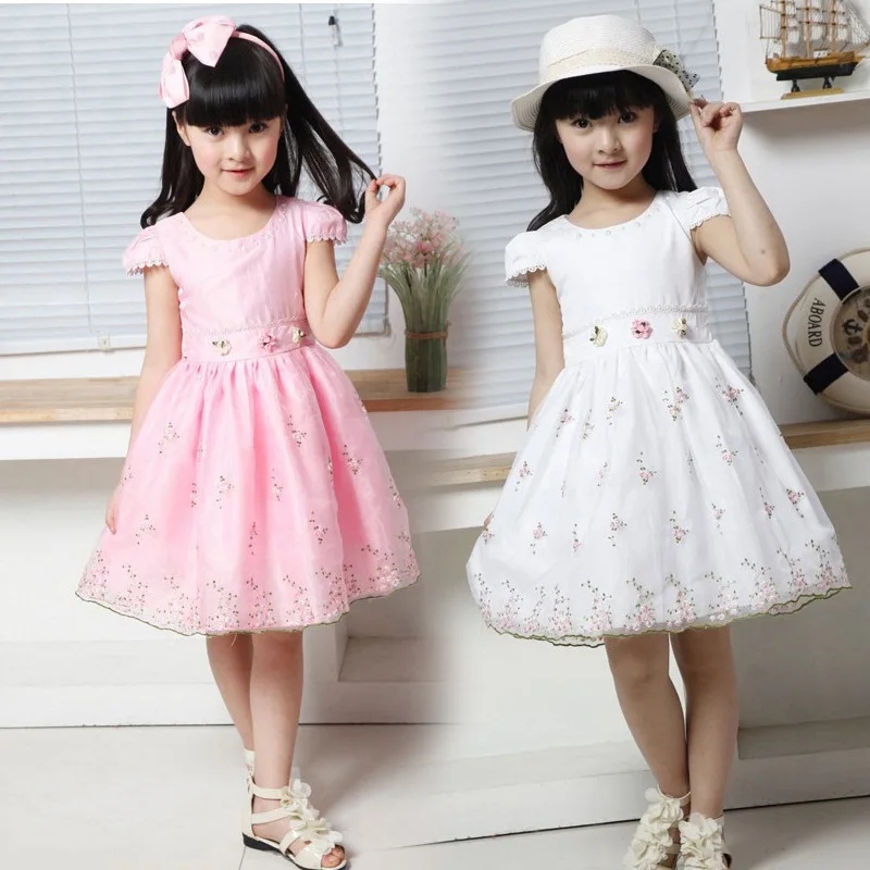 2015 high quality princess dress for little girl wummer pink and white