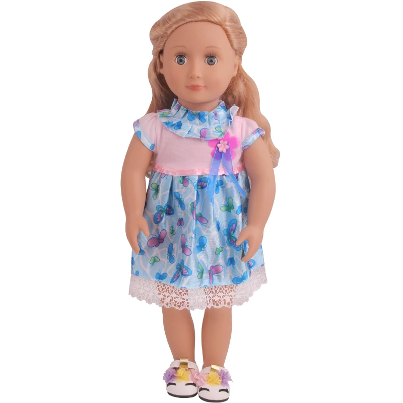 

18 inch Girls doll clothes Cute blue bow dress American new born skirt Baby toys fit 43 cm baby dolls c794