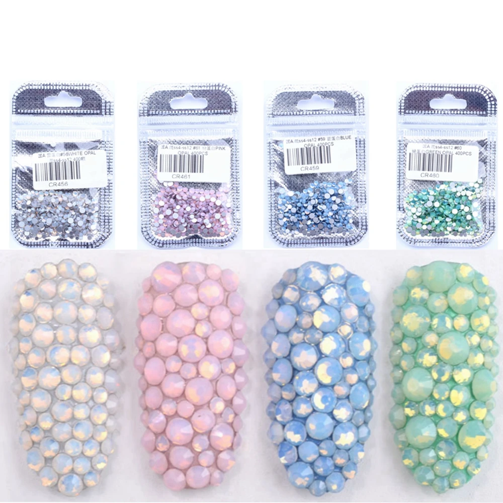 

400pcs Opal Colors Mix Sizes of ss4-ss12 Non Hotfix Crystal Nail Glass Rhinestone Flatback Nail Art DIY Jewelry Garment Making