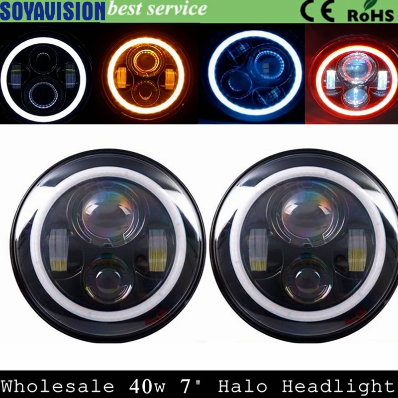 

7inch LED Halo Headlights Kit 7" LED Headlight H4 Hi/low Auto Headlight With Angle Eye For Jeep Wrangler JK TJ Hummer Defender