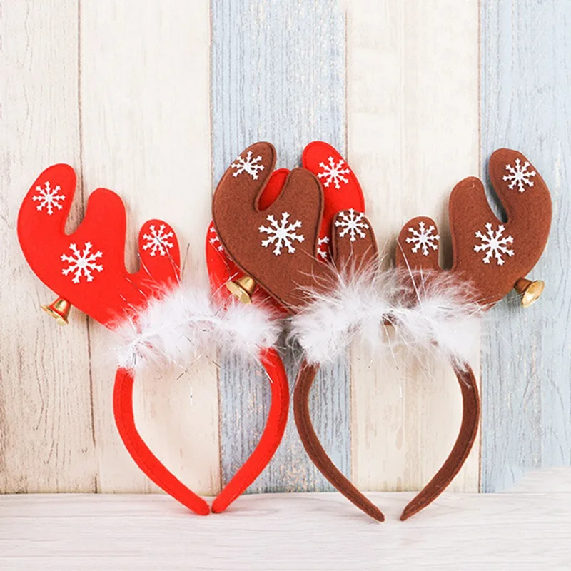 

Antler Headband Christmas Decorations Red Khaki Feathers With Bells Head Buckle Home Christmas Festive Holiday Party Supplies