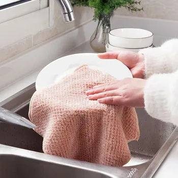 

1 PCS Kitchen Dishcloth Home Cleaning Cloth Coral Fleece Home Wash Towel Duster Household Cleaning kitchen Towel Tools Gadgets