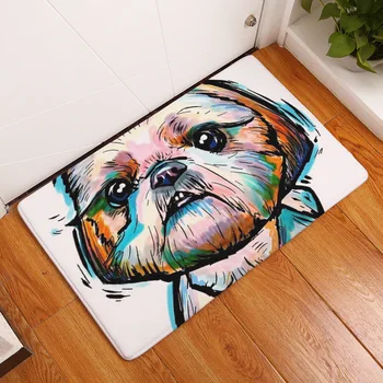 

2019 Modern flannel Mats Lovely Dog Printing Carpets Anti-slip Floor Mat kitchen Living room Outdoor Rugs Animal Doormat