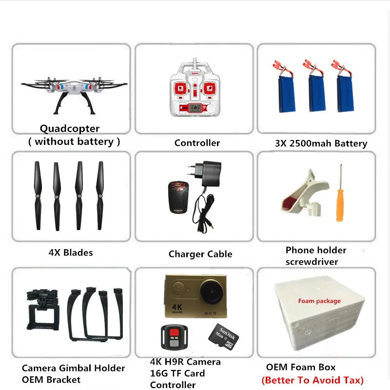 Syma X8G X8HG X8HC серии Радиоуправляемый Дрон с камерой eken H9R 12MP FHD 2,4G Дроны с камерой HD OEM шасси держатель камеры - Цвет: X8G 3 Battery