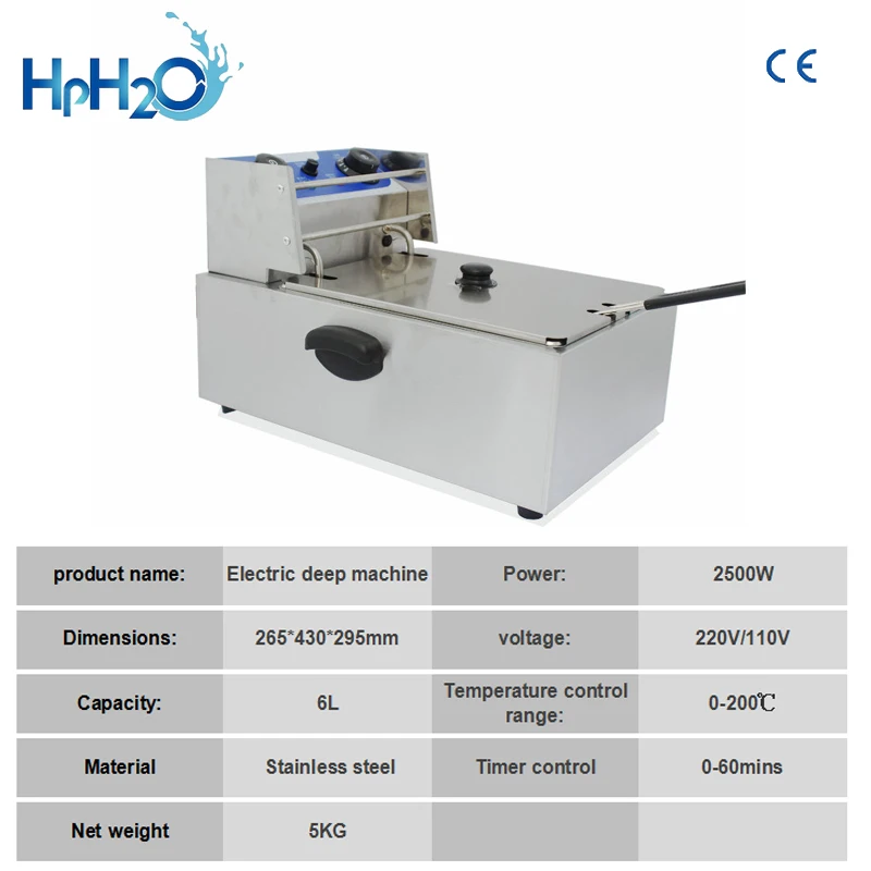 US $118.54 Electric Deep Fryer Countertop Mini Stainless Steel Commercial French Fries Single Tank Oil Boiler with handle