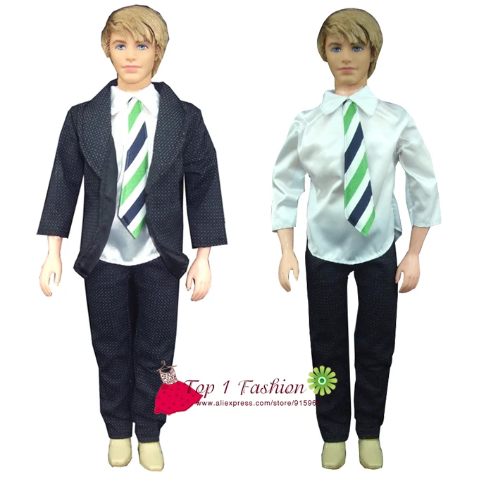 free shipping 1 sets handmade clothes black suit white shirt with tie pants for barbie boy