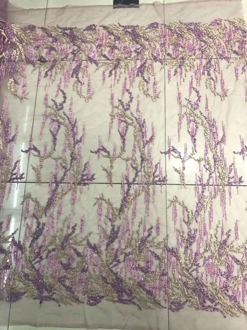 

Nigerian French Lace Fabrics 2019 handmade beading Tulle Lace Fabric High Quality African Lace Wedding Fabric 15yard/lot QG765