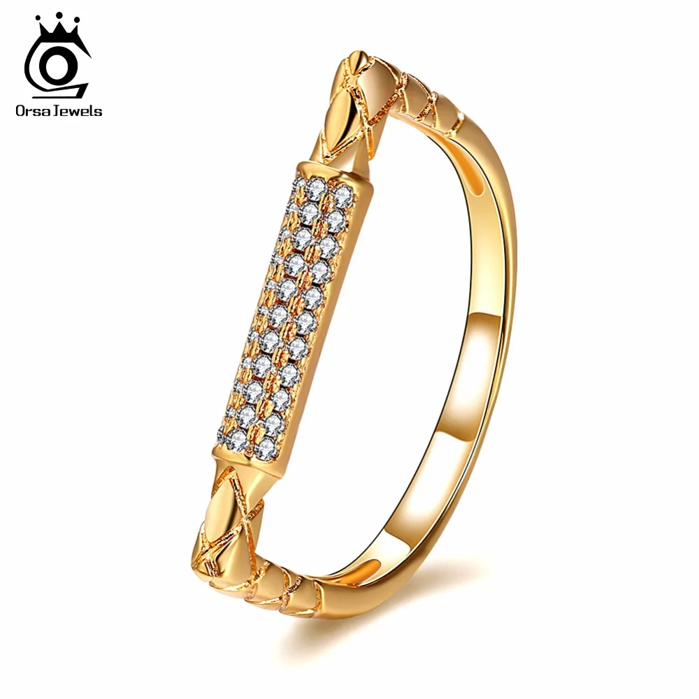 ORSA JEWELS Trendy Women Ring AAA Cubic Zircon Letter D Shape Design Gold-Color Jewelry Luxury Party Gift Rings For Female OMR17