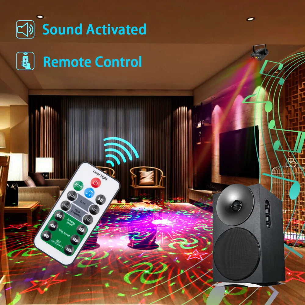 128 patrones proyector DJ láser etapa luz RG rojo verde azul efecto mágico con bola de discoteca con controlador de cabeza parte de la lámpara - 4