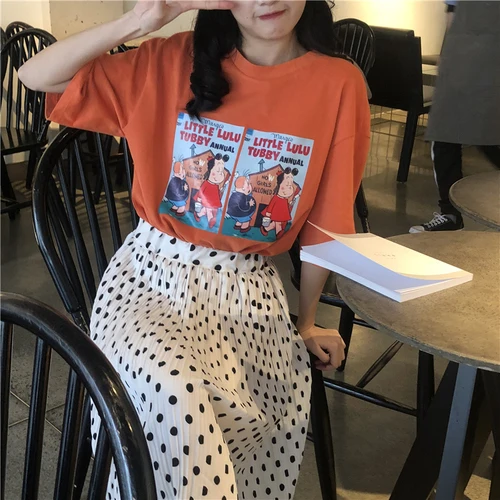 

Cartoon Vintage Character Printed Casual Loose Cotton Basic College Wind 2019 New Arrival Female Women T-shirts