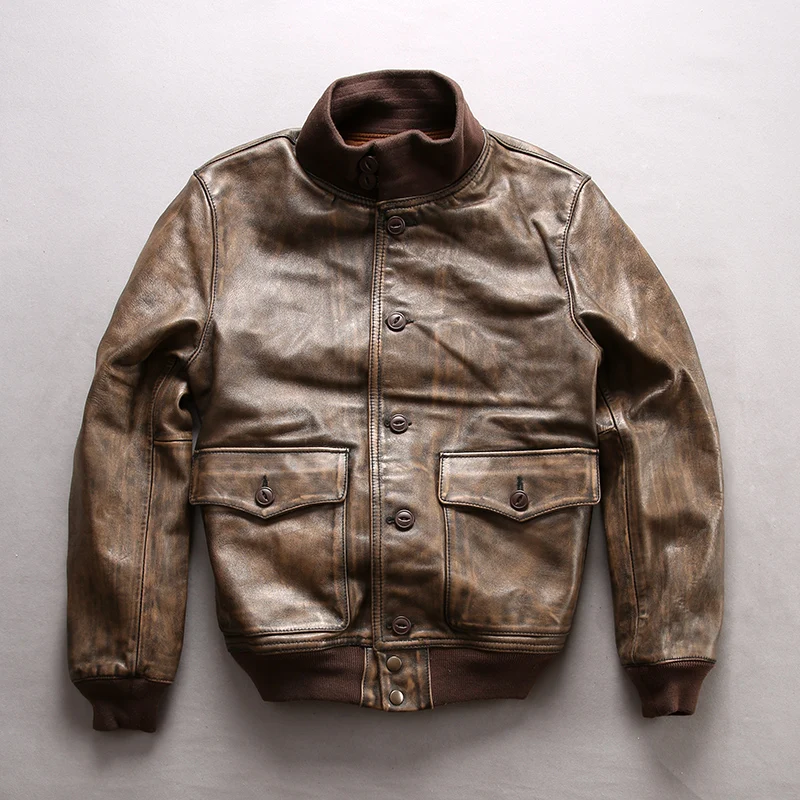 Cheap Read Description! Asian size air force flight A1 pilot leather cowhide jacket high quality genuine cow leather A1 jacket M6228