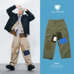 Aolamegs спортивные штаны лоскутные брюки карго мужские на молнии свободные оверсайз Стиль сзади эластичная талия обычная, высокая, на выход