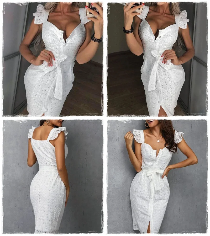 White cotton embroidery summer dress women elegant Lace dress