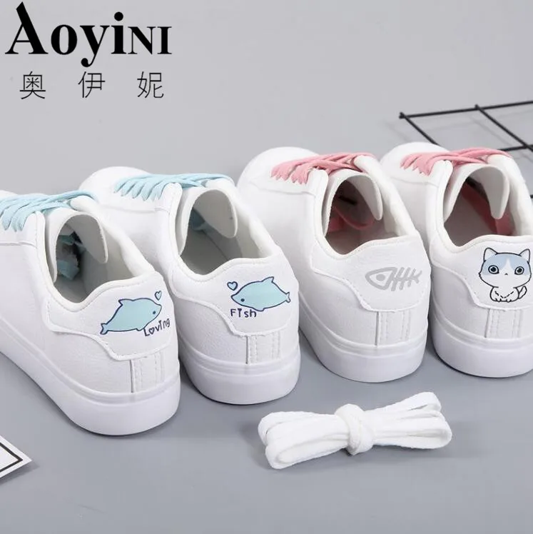 

2018 Spring White Sneakers For Women Comfortably Lace-up Flats Shoes Woman Sneakers Fashion Casual Shoes Girls