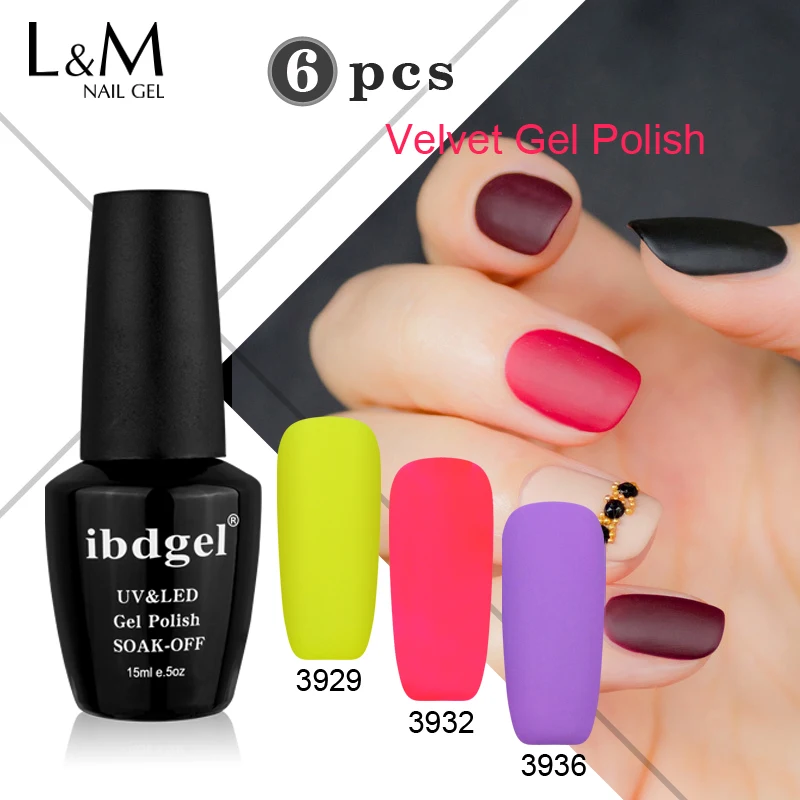 Wholesale 6 Pcs Velvet Matte Gel ibdgel Brand (1Base Coat+5 Colors )UV