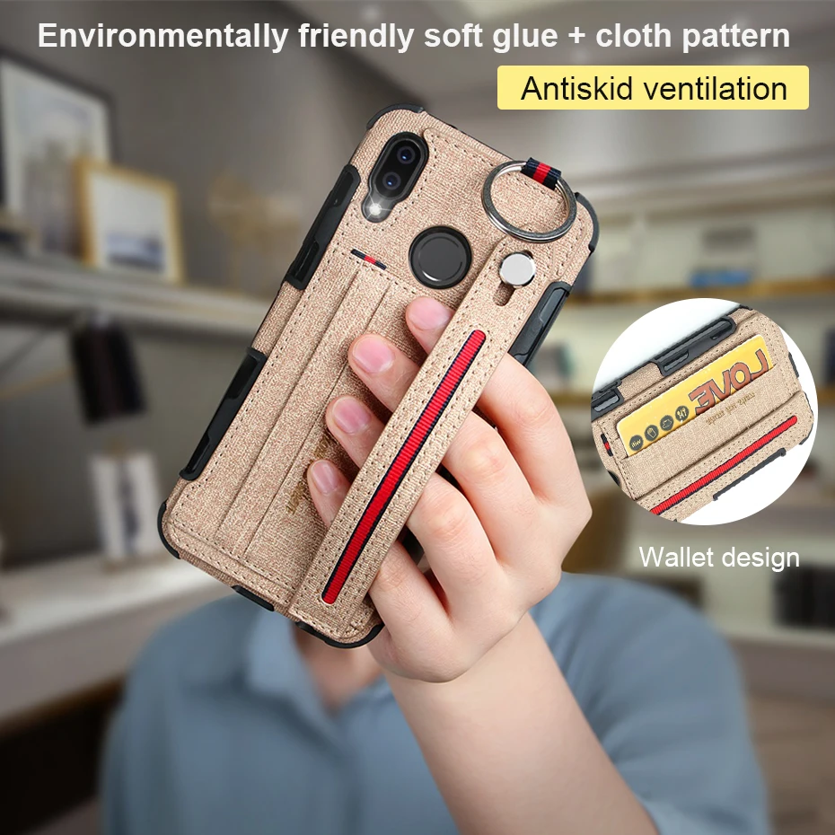 

FastDeng Fashion Canvas Leather Case For Huawei P20Lite Nova3e P Smart Shockproof Kickstand With Card Pocket Case For Y9 2019