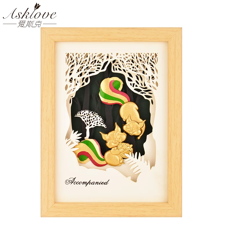

Asklove Gold Wall hanging painting Lovely Squirrel Frame picture 24K Gold foil Wall art Picture Anniversary Gift Home decoration