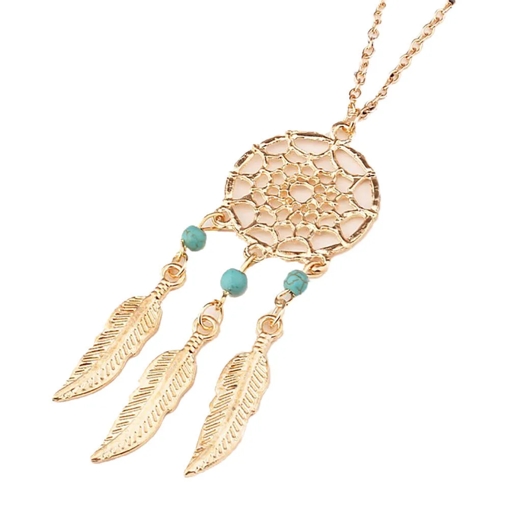 Alloy Feather Tassel Pendant Necklace Dream Catcher Necklaces Jewelry