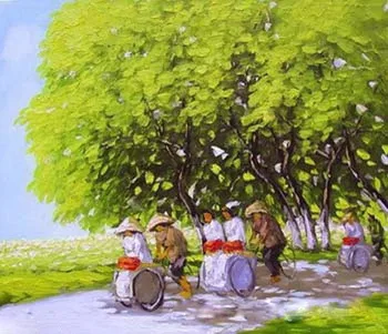 

Hand pained Vietnam Woman on canvas for ornament a drawing room with paintings, decorated the house for Christmas V-122