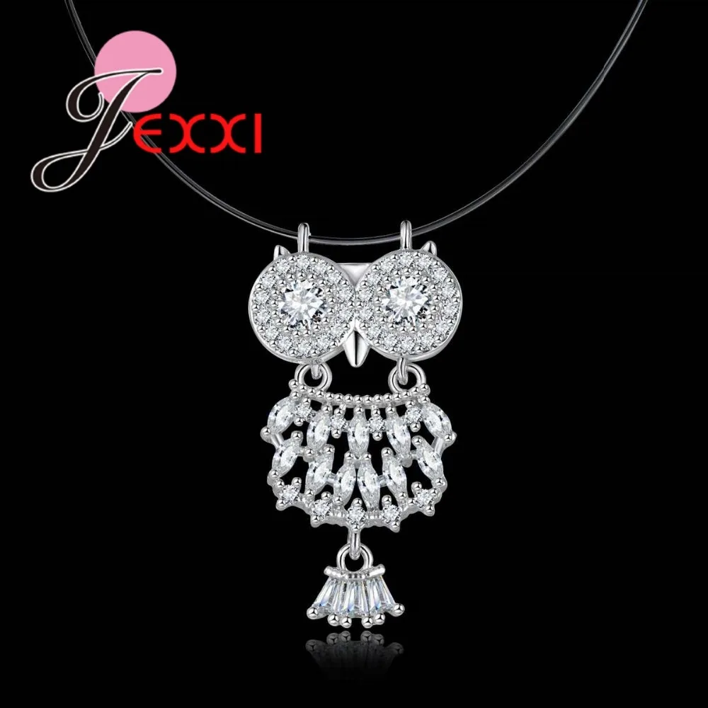 

JEXXI Cute Owl Pendant Clear Austrian Crystal Short Chain 925 Sterling Sliver Necklace for Women Wedding Jewelry