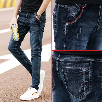 

2019 Spring and Summer New Men's jeans Men's feet Slim Casual Korean version of the trend Straight Men's ;Long pants Size 27-36