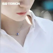 GQTORCH Natural Moonlight Blue Moonstone Pendant Necklace Chokers For Women 925 Sterling Silver Jewelry Colar Feminino