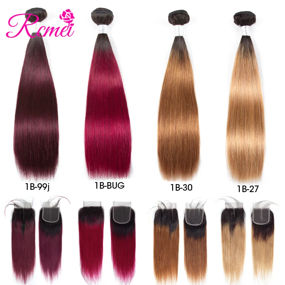Straight Hair Ombre Hair Bundles With Closure 1B27 1B30 1B99J 1BBURGUNDY