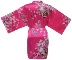 Ярко-розовый невесты свадебное платье женские пикантные атласные район ночная рубашка новый цветочный PSleepwear плюс Размеры кимоно 1702