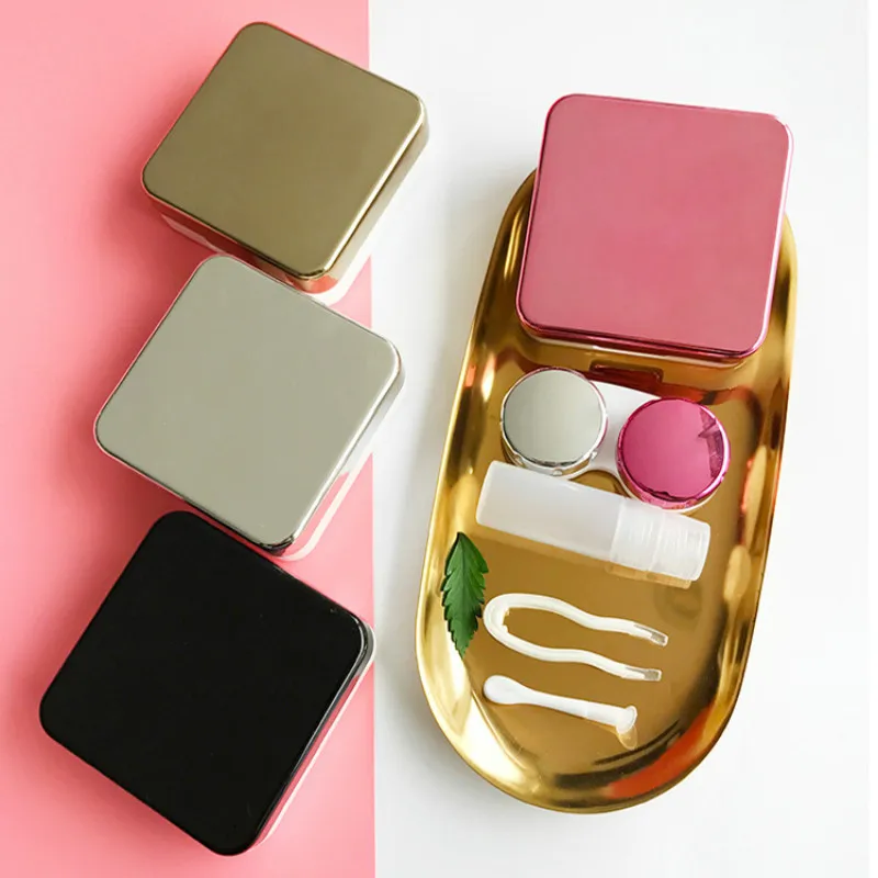 

Square Reflective Cover Contact Lens Case with Mirror Color Contact Lenses Case Container Cute Lovely Travel Kit Box Women