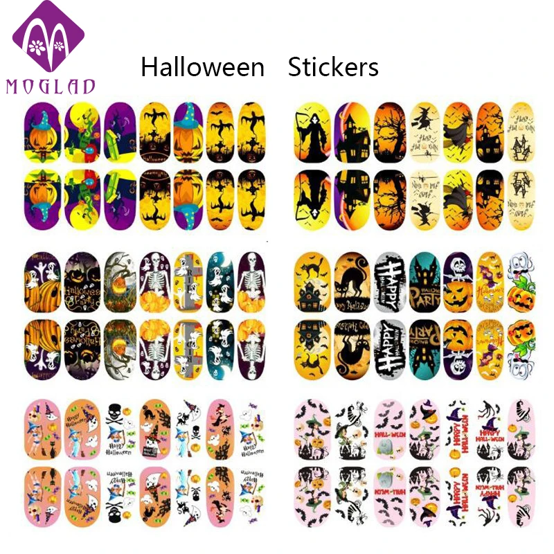 

12 Designs optional Halloween full cover nail stickers,luminous adhesive nail art tips wrap,glow in the dark nail patch sticker
