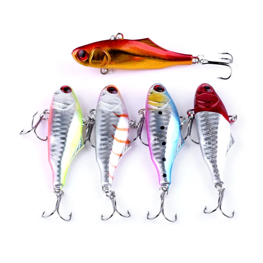  5PCS 9cm / 23g VIB Fishing Lures Set Kit 3D Eyes Treble Hook Artificial Hard Baits High Imitation S