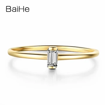 

BAIHE Solid 18K Yellow Gold 0.05ct H/SI rectangle Natural Diamond Ring for Women man Ring Trendy Fine Jewelry rectangle Ring