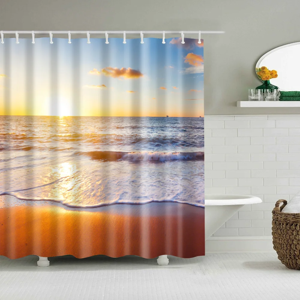 Пейзаж морской закат занавеска для пляжного душа Одиночная печать водонепроницаемый Mildewproof для декора ванной комнаты large180x200 Cortina de bano - Цвет: B1226