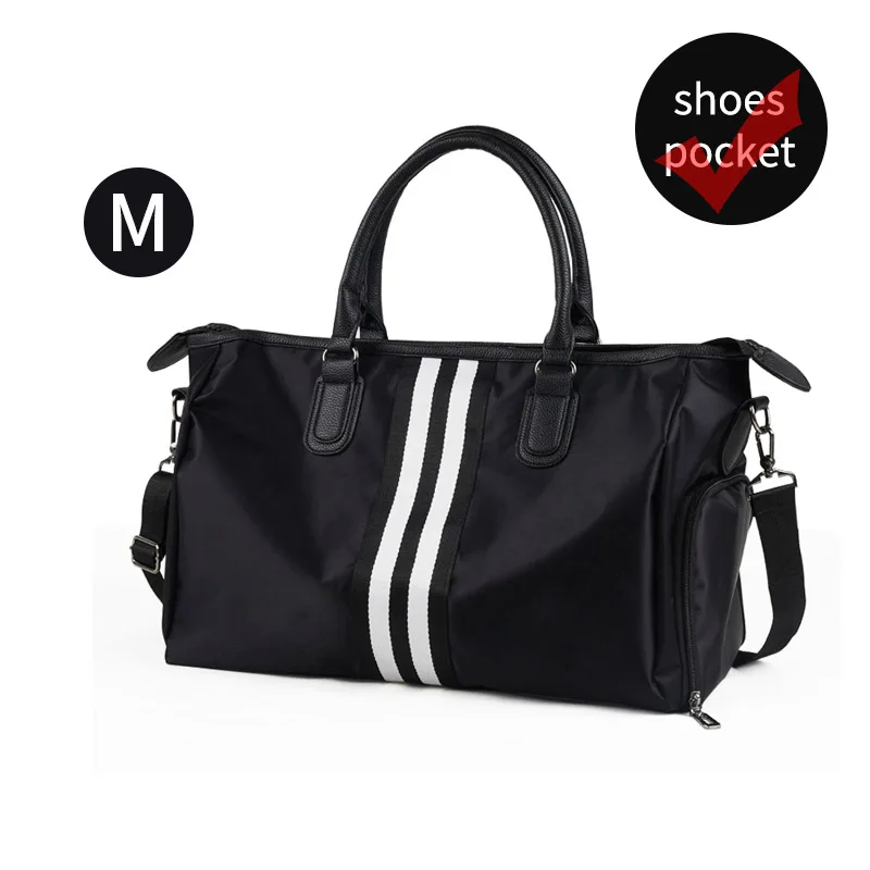 Унисекс нейлоновая дорожная сумка, женская сумка для путешествий, ручная сумка, сумки на плечо, пара, в полоску, через плечо, сумка-тоут, для короткой поездки, упаковка XA716WB - Цвет: Black M shoes pocket