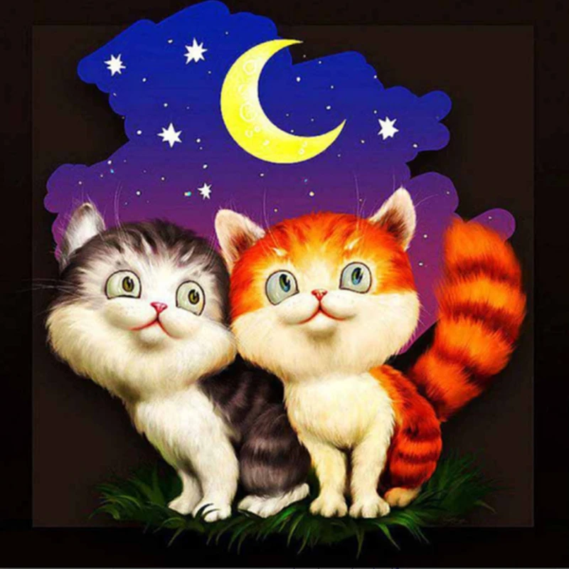 Diamond Mosaic Cat Painting Cross Stitch Embroidery Animals Picture Drill Round Full Rhinestone | Дом и сад