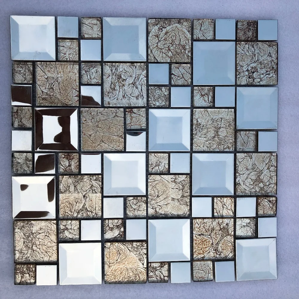 

3D Silver Stainless Steel Metal Golden Foil Glass Mosaic Tiles, Kitchen Backsplash Shower Waistline Wall Sticker