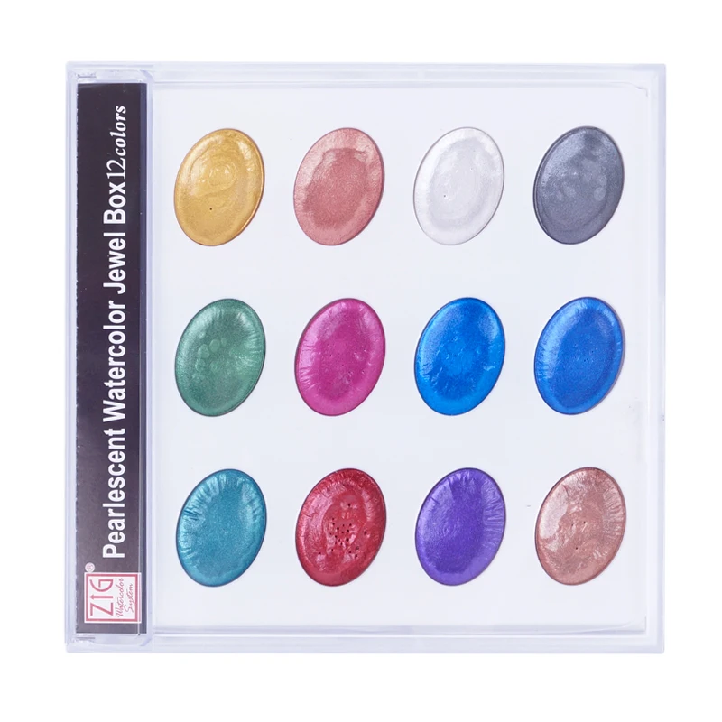 

Kuretake ZIG12 Colors Pearlescent/Transparent Watercolor palette solid Pigment Drawing Supplies