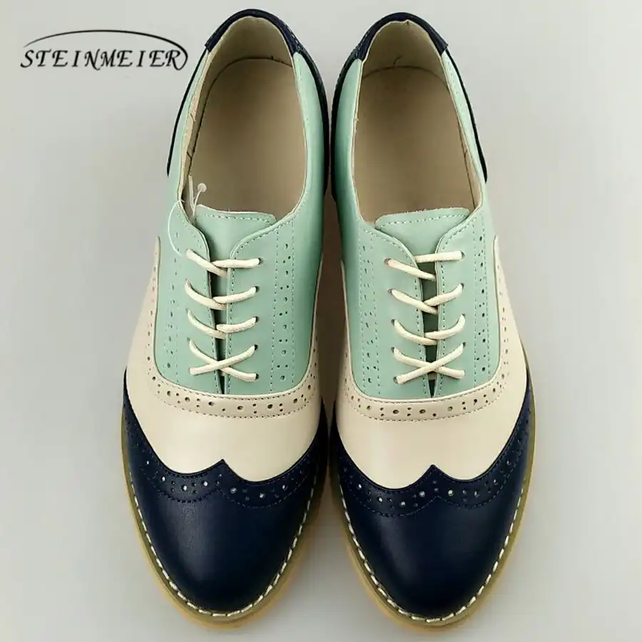 Women Flats Oxford Shoes Woman Genuine Leather Sneakers Ladies S Vintage Lace Up Casual Shoes Oxfords Shoes for Women